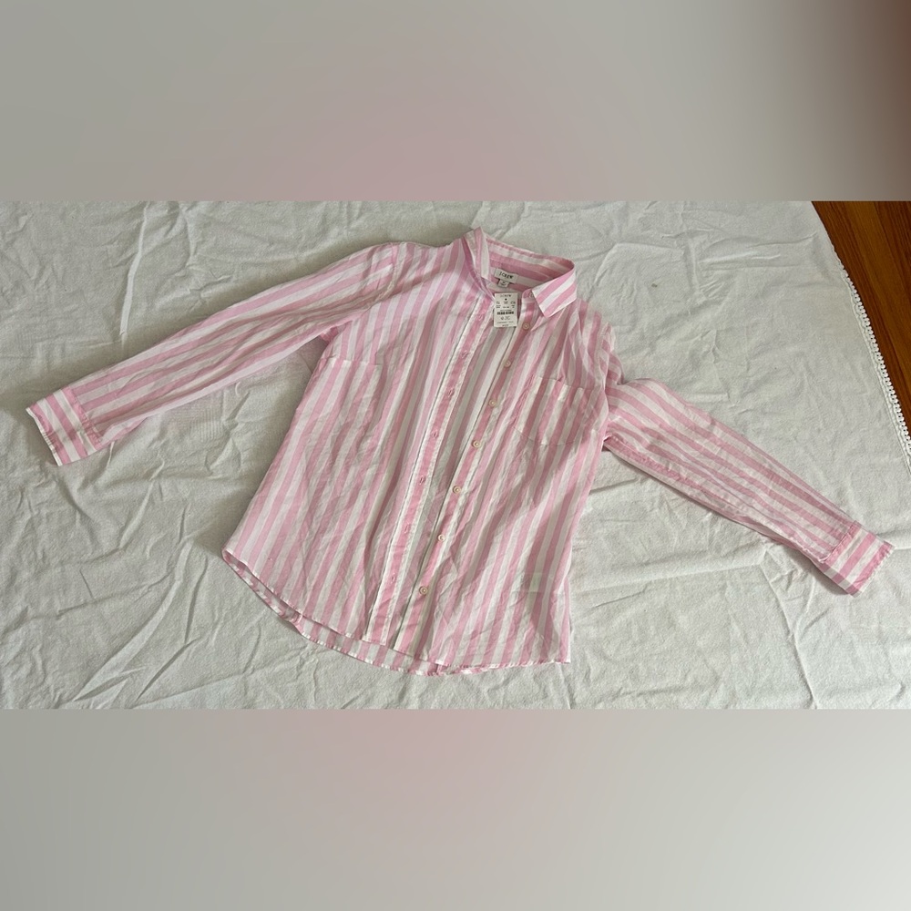 J. Crew Cotton button down. Pink /white stripe. Size M.